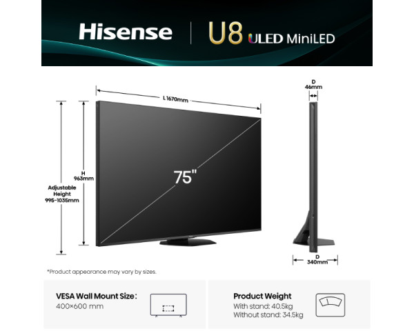HISENSE 75 inča 75U8Q Mini-LED 4K UHD Smart TV 