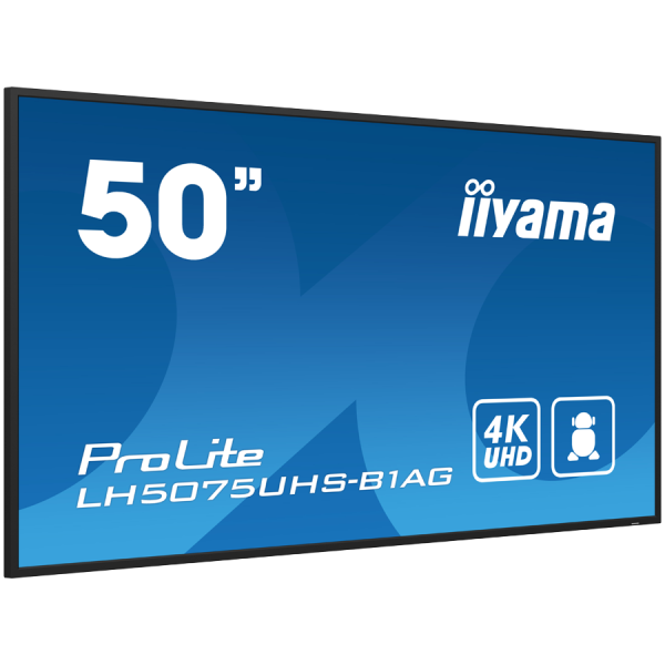 IIYAMA LFD LH5075UHS-B1AG 50'' 4K UHD VA 3840 x 2160 @60Hz 500 cdm˛ 5000:1 9.5ms Android 11 OS, iiSignage˛, FailOver, EShare landscape, port