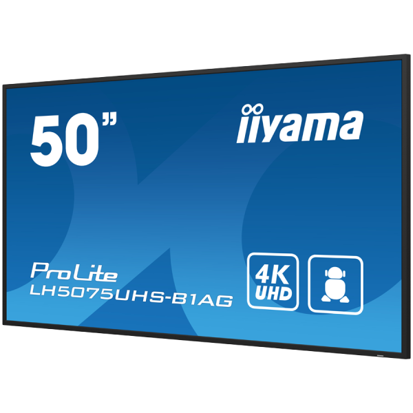 IIYAMA LFD LH5075UHS-B1AG 50'' 4K UHD VA 3840 x 2160 @60Hz 500 cdm˛ 5000:1 9.5ms Android 11 OS, iiSignage˛, FailOver, EShare landscape, port