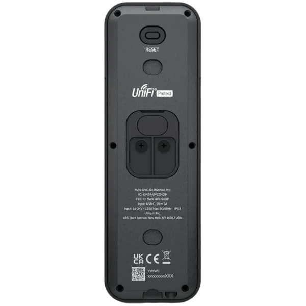 The G4 Doorbell Pro is a WiFi-enabled video doorbell equipped with a primary 5MP camera and a secondary 8MP package camera. ( UVC-G4-DOORBE
