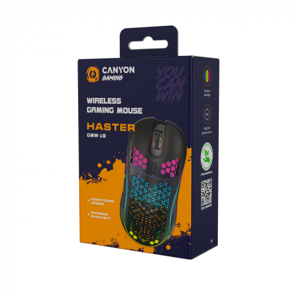 Canyon 7keys Gaming 2.4G wireless mouse, KA8 sensor, DPI up to 1600, rubber coating on panel, Huano 1million switch, 45cm PVC cable, ABS ma
