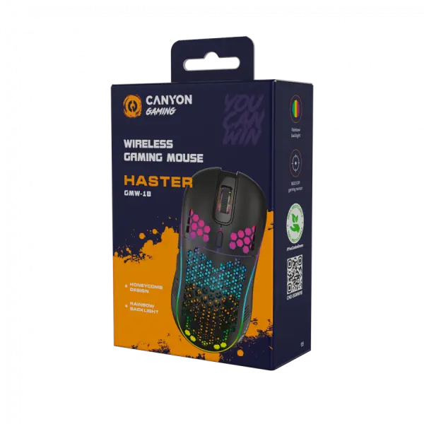 Canyon 7keys Gaming 2.4G wireless mouse, KA8 sensor, DPI up to 1600, rubber coating on panel, Huano 1million switch, 45cm PVC cable, ABS ma
