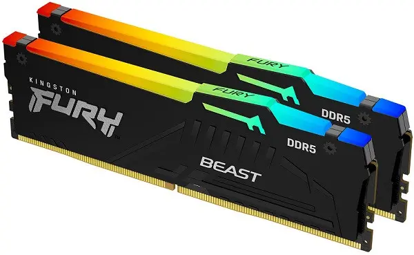 DDR5 64GB (2x32GB) 5600MT/s [FURY BEAST RGB], Non-ECC UDIMM, CL36 1.25V, 288-Pin 2Rx8, Black, Memory Kit, w/RGB Heatsink, XMP & EXPO ( KF55