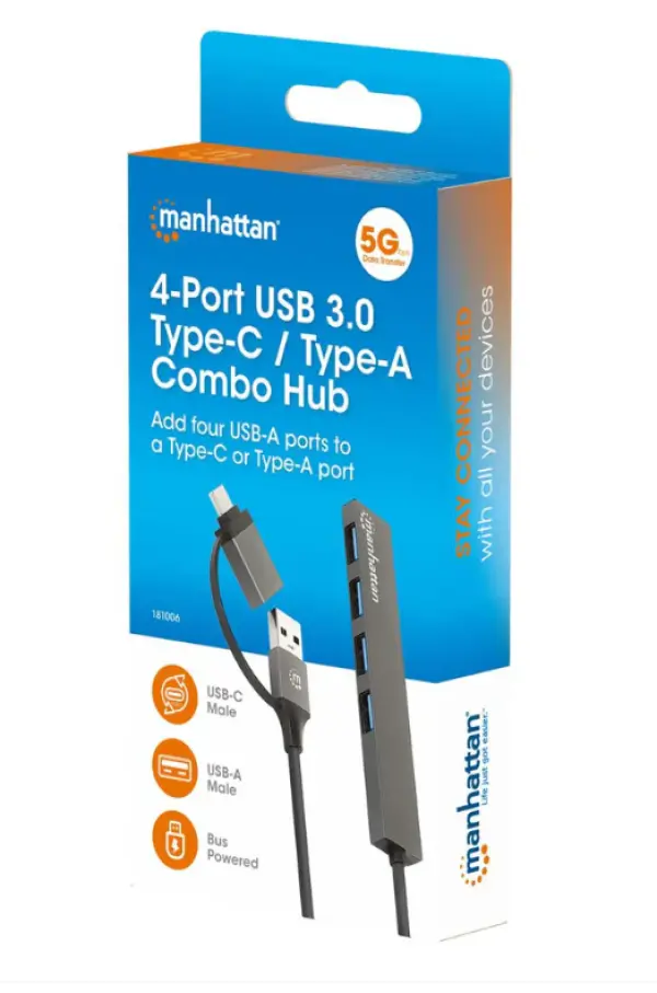 USB-CUSB-A HUB 4port Manhattan 181006 4xUSB-A 3.25GbpsCrni