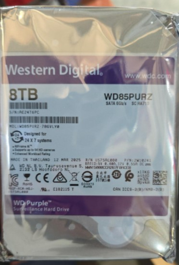 HDD 3.5 8TB WD85PURZ WD Purple 24/7 5400RPM 256MB SATA3