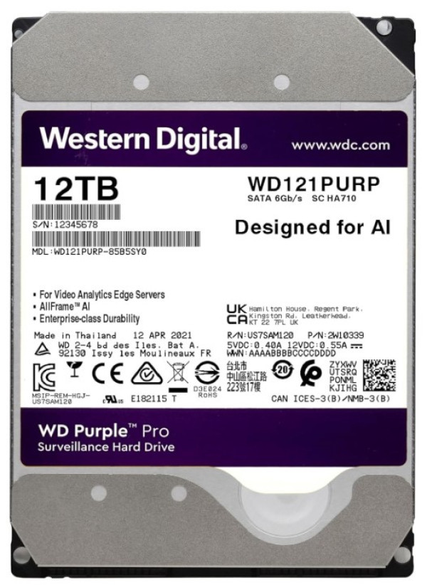 HDD 3.5 12TB WD121PURP WD Purple 24/7 7200RPM 256MB SATA3
