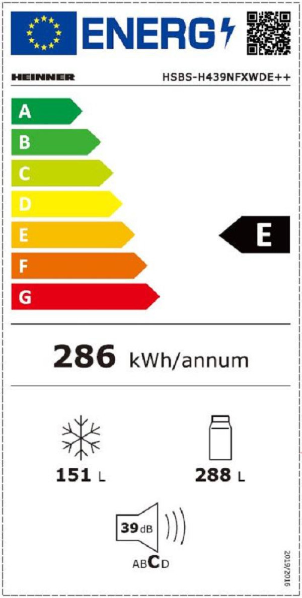 SBS frižider HEINNER  HSBS-H439NFXWDE++ 439lNoFrost90x177inverterInox