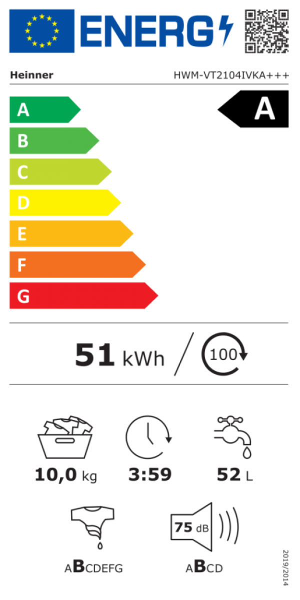 Mašina za pranje veša Heinner HWM-VT2104IVKA+++ 10kg1400oinverter