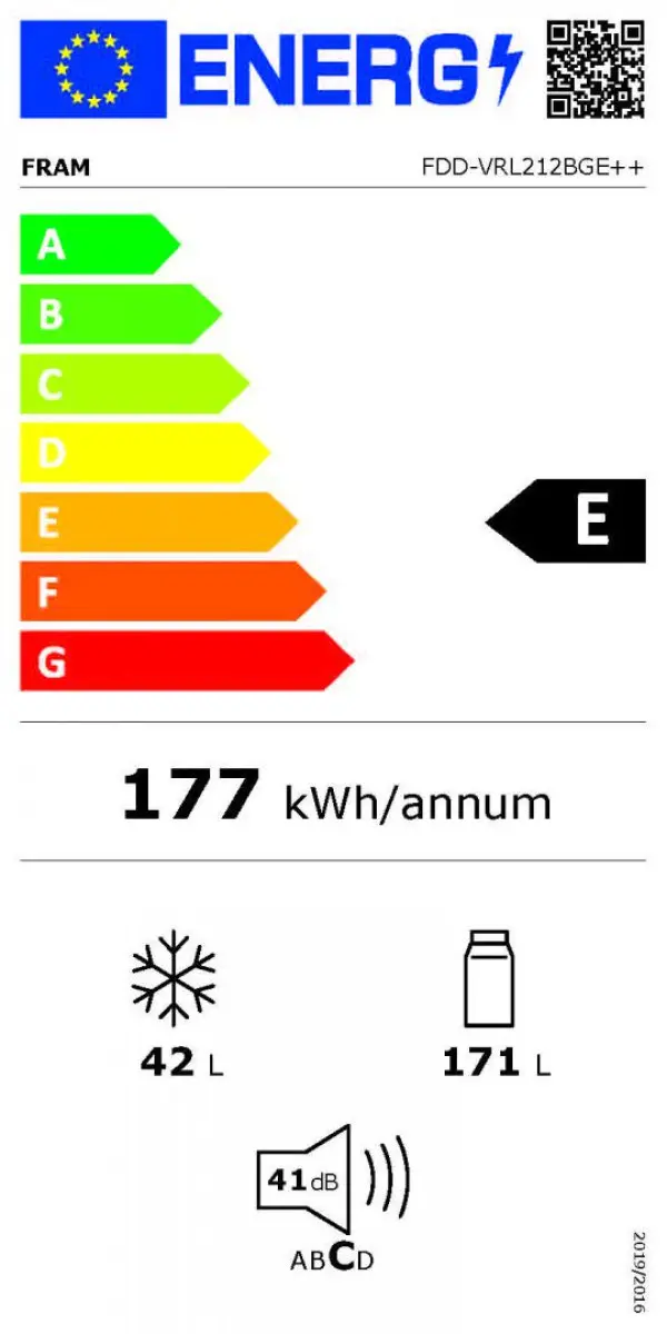 Kombinovani frižider Fram FDD-VRL212BGE++ 212l55x145krem