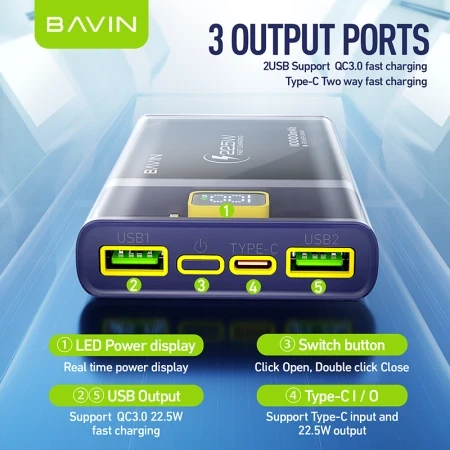 Bavin Power bank 10 000mAh 22.5W - PC002 crna ( 90327 )