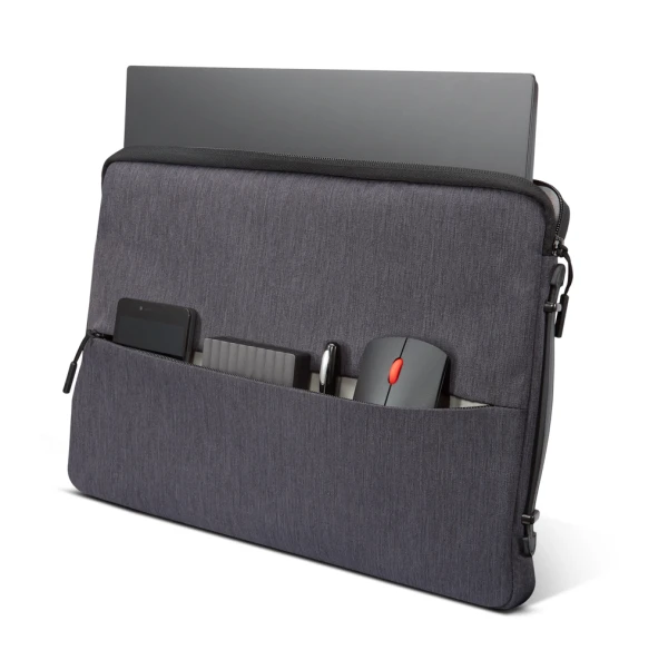 Lenovo 15.6-inch Laptop Urban Sleeve Case, Grey, Water-resistant, Corner bumper, Cushion underneath zipper, Accessory pocket, Anti-slip pul