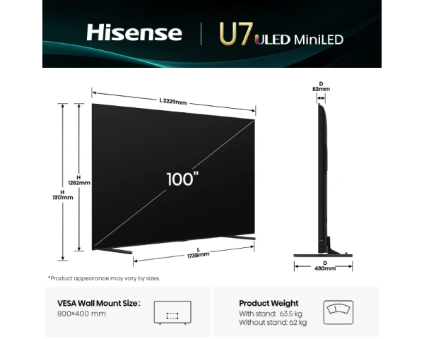 HISENSE 100 inča 100U7Q Mini-LED 4K UHD Smart TV 