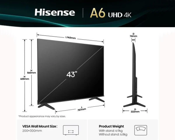 HISENSE 43 inča 43A6Q 4K UHD Smart TV 
