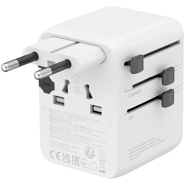 CANYON Travel Adapter OnTour 70 EUUKUSAUS 70W White ( CNS-TA70W1006W ) 