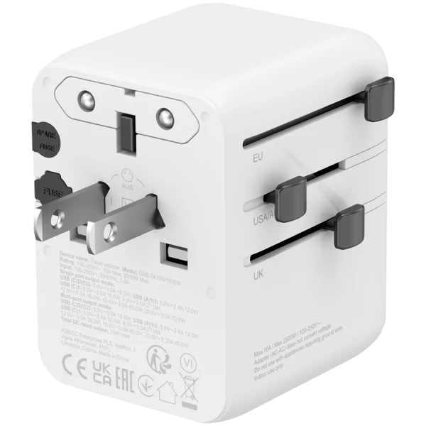 CANYON Travel Adapter OnTour 70 EUUKUSAUS 70W White ( CNS-TA70W1006W ) 