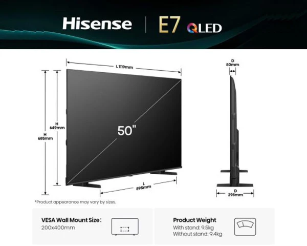 HISENSE 50 inča 50E7Q QLED 4K UHD Smart TV 