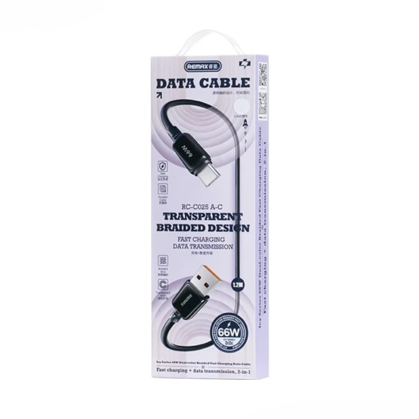 Data kabl REMAX RC-025 lcy Series Fast Charging 6A, 66W, USB na Type C, 1.2m bel