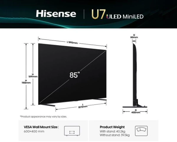 HISENSE 85 inča 85U7Q QLED 4K UHD Smart TV 