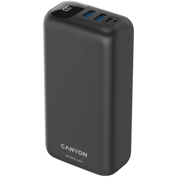 CANYON Power bank 30000mAh Li-poly battery, Input Micro: DC5V2A, 9V2A Input Type c PD :DC5V3A, 9V2A Output Type C PD:5V3A,9V2.2A,12V1.5AOut