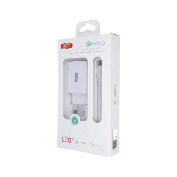 XO Punjač za mob. L36 + kabl USB Tip c kabl FAST beli