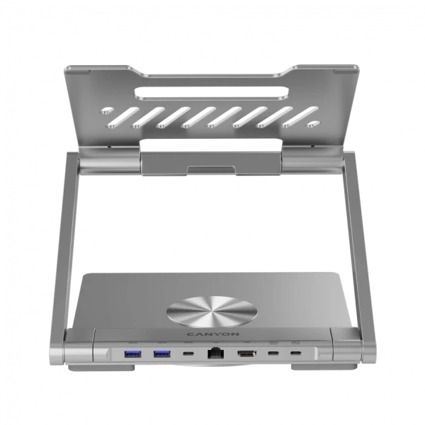 Canyon Laptop stands with hub, TYPE C F to HDMI2.0+2USB3.0+USBC3.0+RJ45+PD, TYEP C TO C cable 1m white with Emarker: HUSB332A, Material: Al
