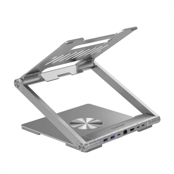 Canyon Laptop stands with hub, TYPE C F to HDMI2.0+2USB3.0+USBC3.0+RJ45+PD, TYEP C TO C cable 1m white with Emarker: HUSB332A, Material: Al