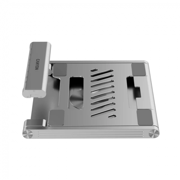 Canyon Laptop stands with hub, TYPE C F to HDMI2.0+2USB3.0+USBC3.0+RJ45+PD, TYEP C TO C cable 1m white with Emarker: HUSB332A, Material: Al