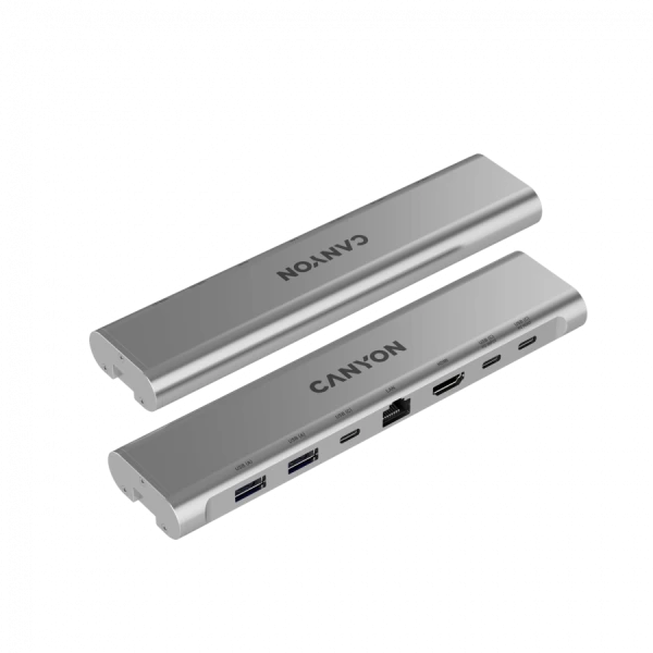 Canyon Laptop stands with hub, TYPE C F to HDMI2.0+2USB3.0+USBC3.0+RJ45+PD, TYEP C TO C cable 1m white with Emarker: HUSB332A, Material: Al