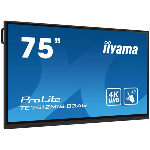 IIYAMA PROLITE TE7512MIS-B3AG 75'' Interactive 4K UHD Touchscreen elevating interactive collaboration 3840 x 2160 IPS 1200:1 8ms 40, 5pt wri