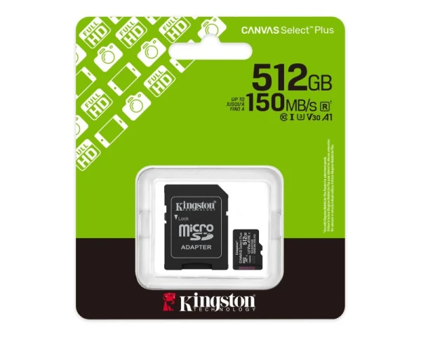 KINGSTON Memorijska kartica U1 V10 SDXC 512GB Canvas Select Plus G3 150R SDCS3512GB + adapter 