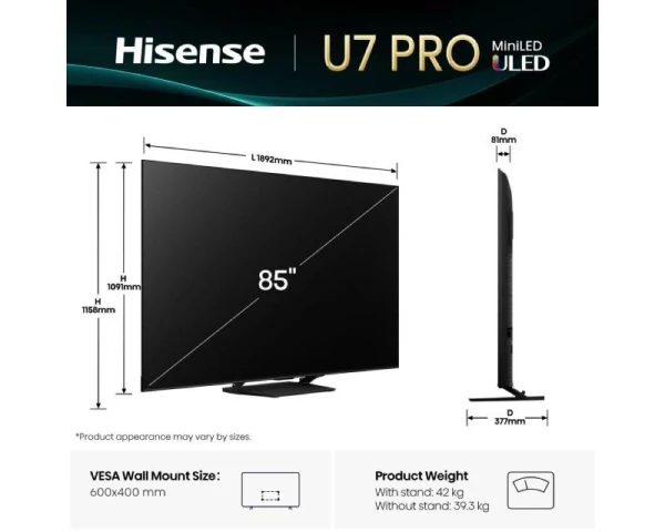 HISENSE 85 inča 85U7Q PRO QLED 4K UHD Smart TV 
