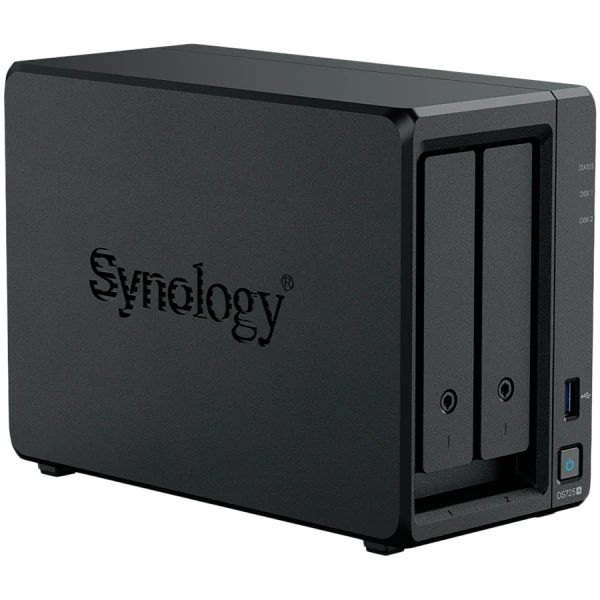 Synology DS725+, Tower, 2-Bays 3.5 SATA HDDSSD, 2 x M.2 2280 NVMe SSD, CPU AMD Ryzen R1600 dual-core (4-thread), max. boost up to 3.1 GHz, 