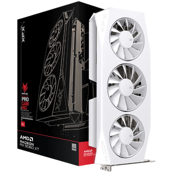 XFX Mercury AMD Radeon RX 9060XT OC White Gaming Edition with 16GB GDDR6 HDMI 2xDP, AMD RDNA 4 ( RX-96TMERCW9 ) 