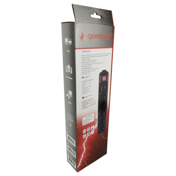 SPG5-C-10 (3G1.5) Gembird produzni kabl sa zastitom 5 uticnica 3m black