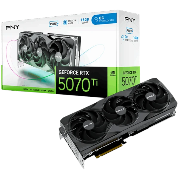 PNY Video Card NVidia GeForce RTX 5070 Ti 16GB Overclocked Triple Fan Plus DLSS 4 ( VCG5071T16TFXPB1-O )