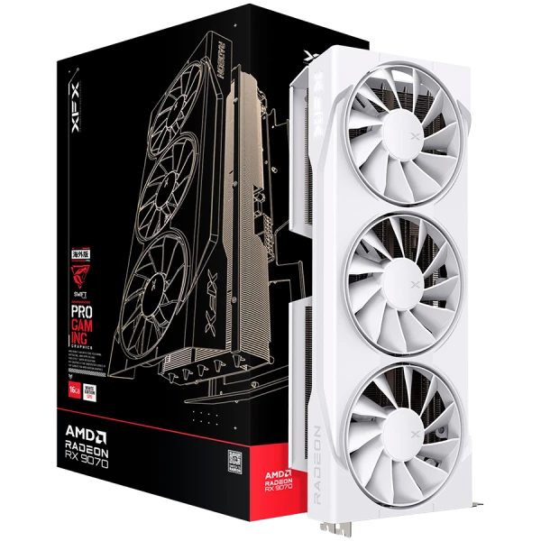 XFX Swift AMD Radeon RX 9070 OC White Triple Fan Gaming Edition with 16GB GDDR6 HDMI 3xDP, AMD RDNA 4 ( RX-97SWFB3W9 ) 