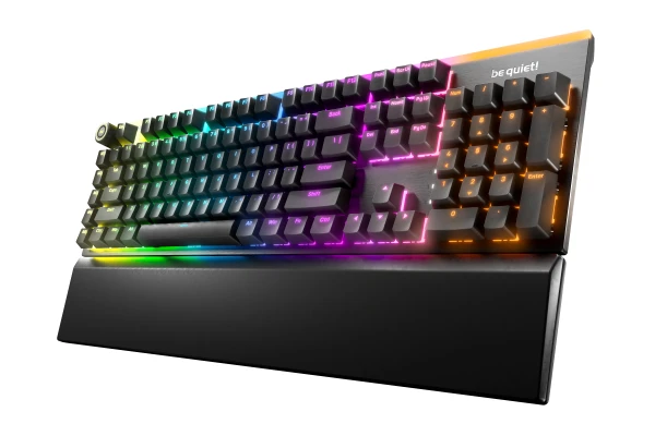 LIGHT MOUNT Silent Tactile Gaming Keyboard, be quiet! Silent Tactile Mechanical Switches, Aluminum 3D Media Wheel, 5 Macro or Multimedia ke