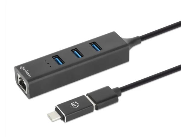 USB HUB 3port Manhattan 180894 USB-AC 3xUSB 3.2 5Gbps1xGLAN 5Gbpssivi