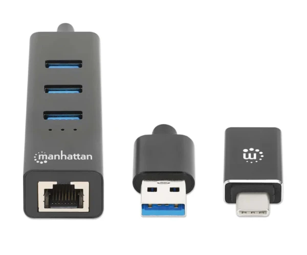 USB HUB 3port Manhattan 180894 USB-AC 3xUSB 3.2 5Gbps1xGLAN 5Gbpssivi