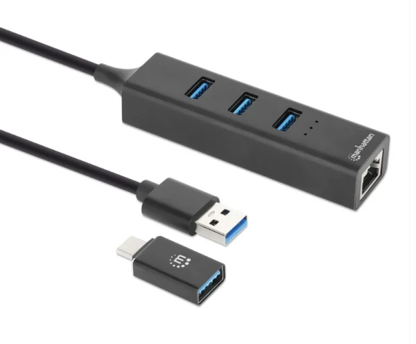 USB HUB 3port Manhattan 180894 USB-AC 3xUSB 3.2 5Gbps1xGLAN 5Gbpssivi