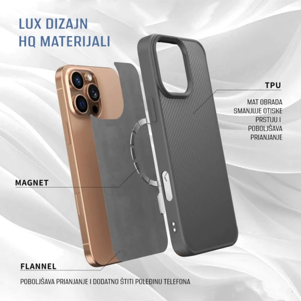 Torbica Magsafe Kevlar za iPhone 16 Pro Max 6.9 siva