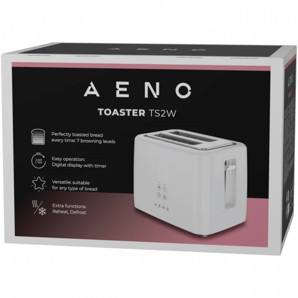 Electric Toaster, White, 220-240V, 50-60Hz, 780-930W, 2 slots, 3 modes, 7 browning levels ( ATS0002W ) 