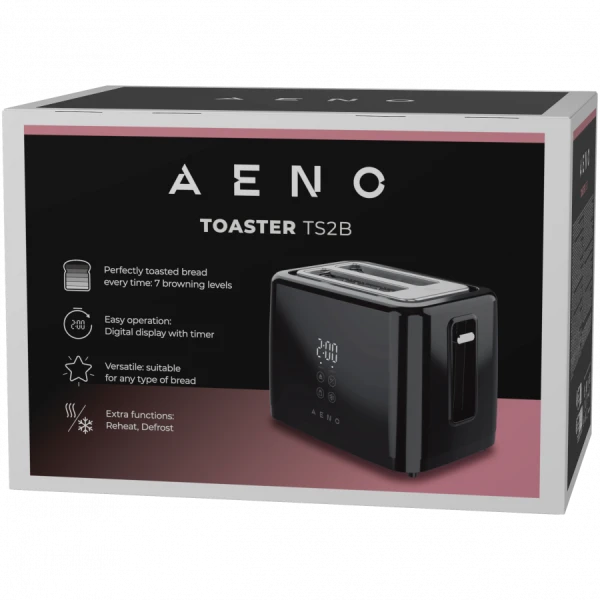 Electric Toaster, black, 220-240V, 50-60Hz, 780-930W, 2 slots, 3 modes, 7 browning levels ( ATS0002B ) 