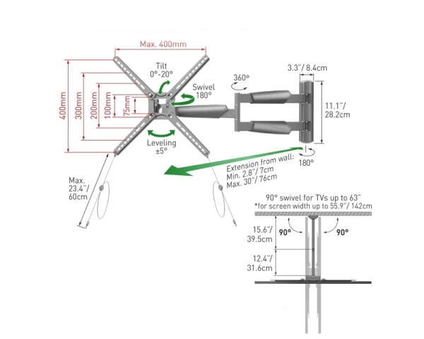 BARKAN BM343XLOD LCD TV zglobni zidni nosač do 65 inča sivi 