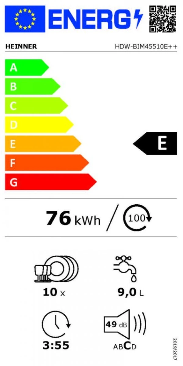 Mašina za pranje sudova HEINNER HDW-BIM45510E++ 10kompleta 45cm