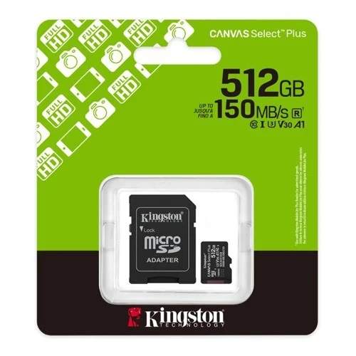 Micro SD Card 512GB Kingston + SD adapter SDCS3512GB class 10
