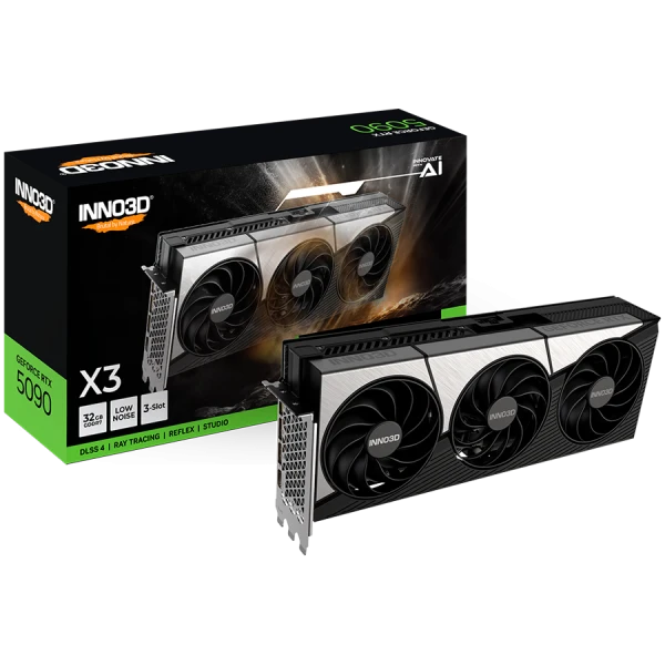 INNO3D NVIDIA RTX-5090 X3 32GB GDDR7 512bit, 2410 Mhz  28 Gbps, 3x DP, 1x HDMI, 3 fan, 3 slot ( N50903-32D7-17593928 ) 