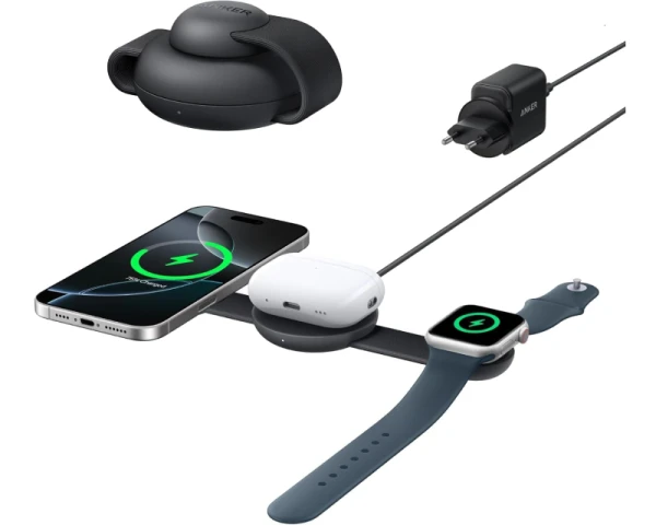 ANKER MagGo Bežični 3u1 sklopivi punjač, crni 