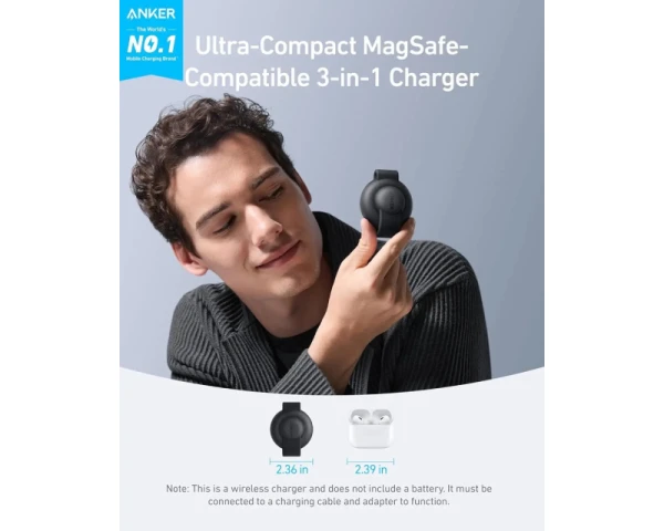ANKER MagGo Bežični 3u1 sklopivi punjač, crni 