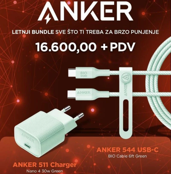 ANKER 511 Charger Nano 4 30w Green + USB-C Cable 